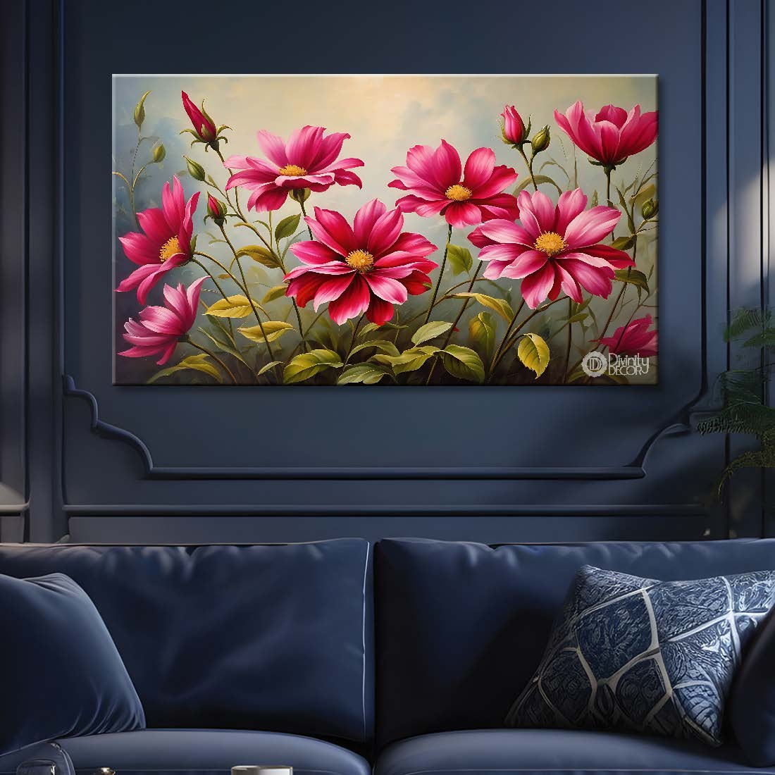 Pink flowers in light background canvas painting- Flower-711