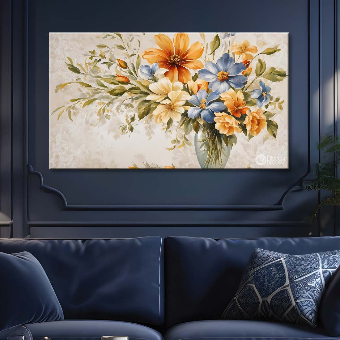 Yellow flowers in grey background canvas painting- Flower-715