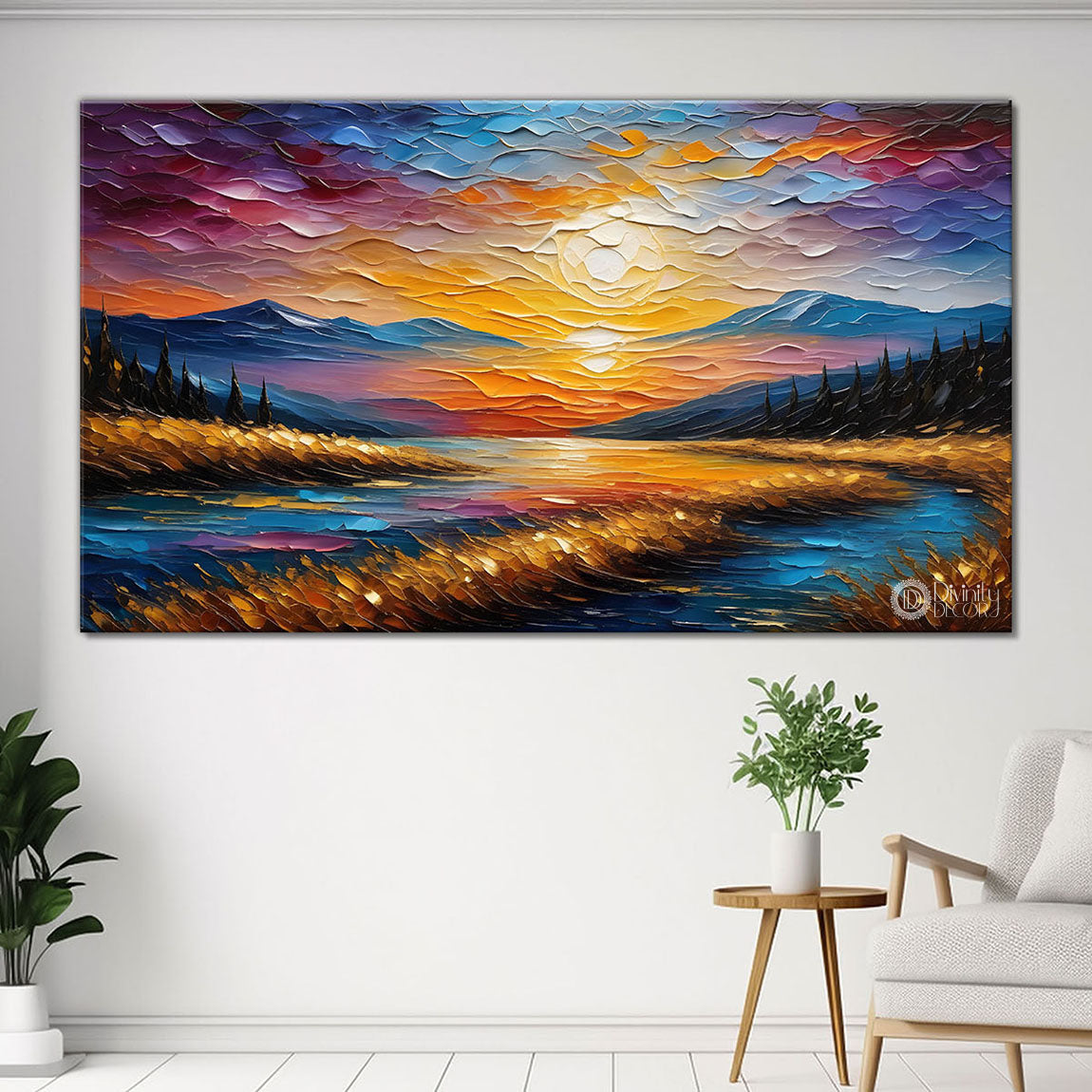 Mountains with colorful sky painting Canvas Painting - Nature Art -715