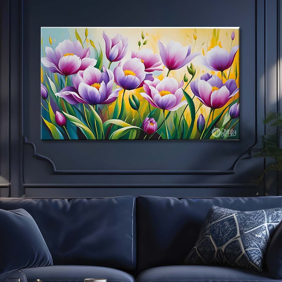 Purple flowers in light background canvas painting- Flower-719