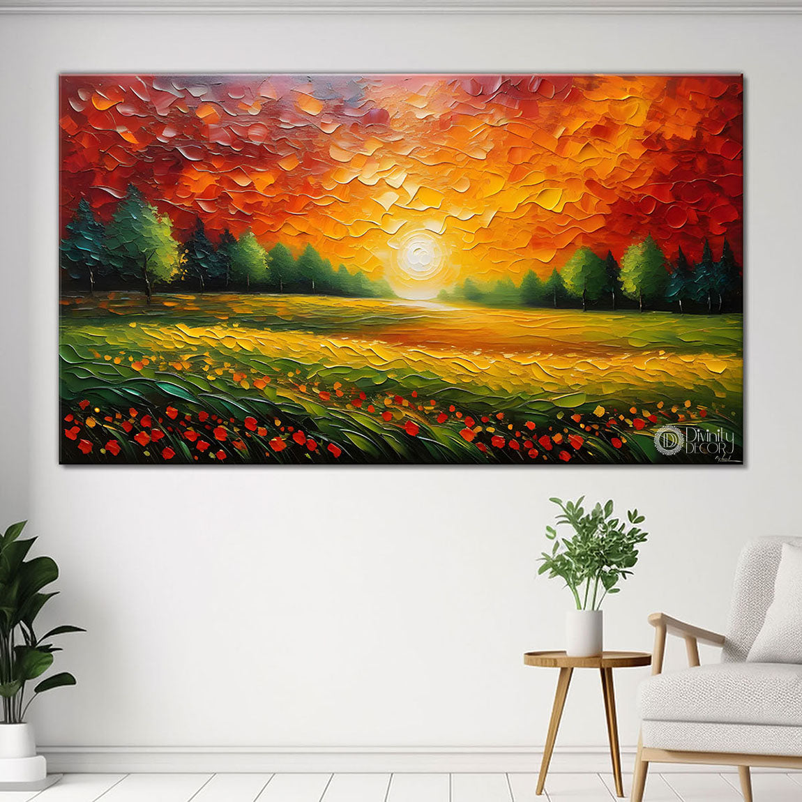 Landscape with sunrise textured painting Canvas Painting - Nature Art -719