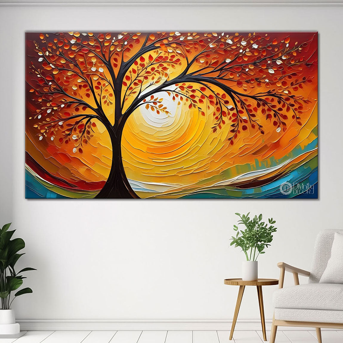 Orange tree with sun textured painting Canvas Painting - Nature Art -722