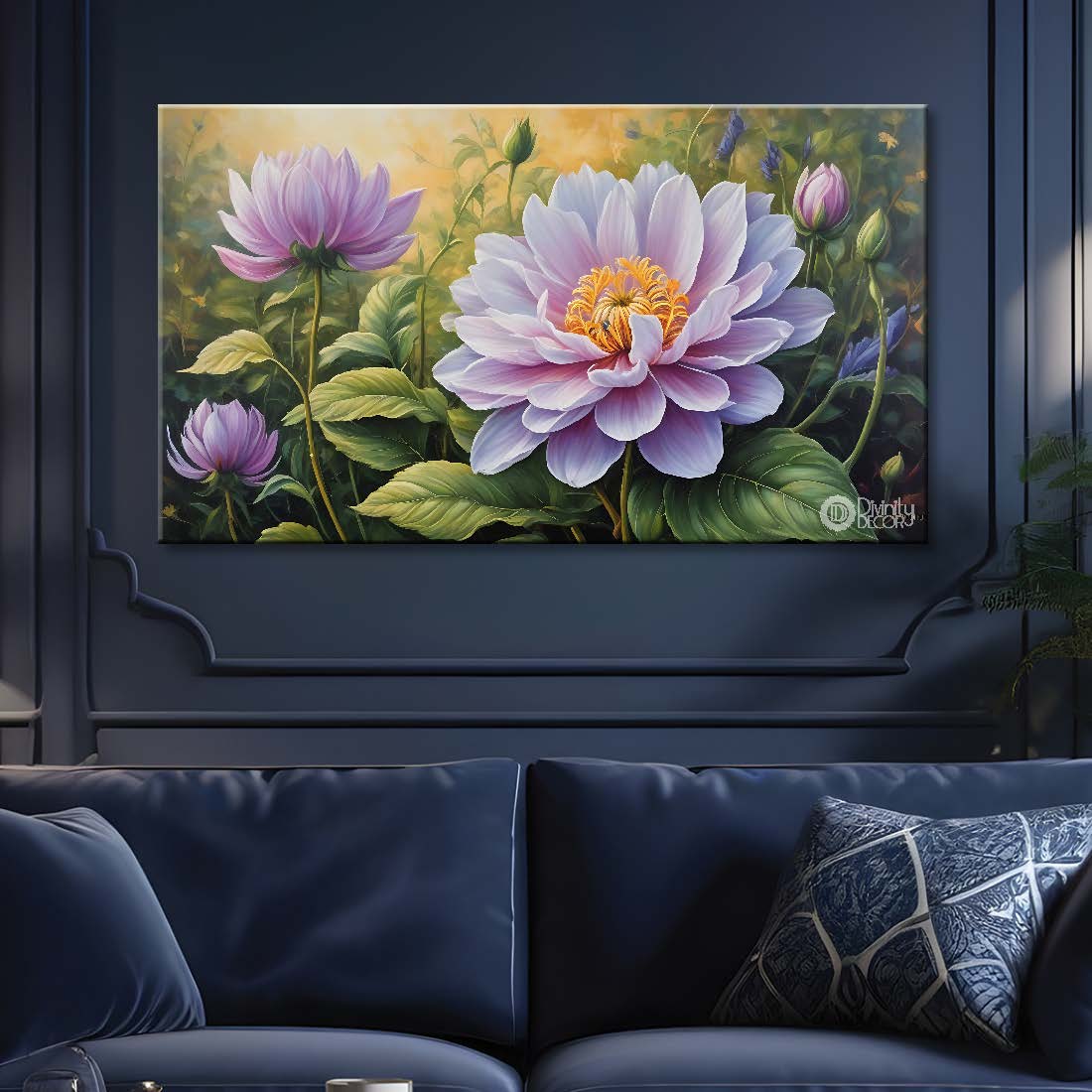 Purple flowers in light background canvas painting- Flower-723