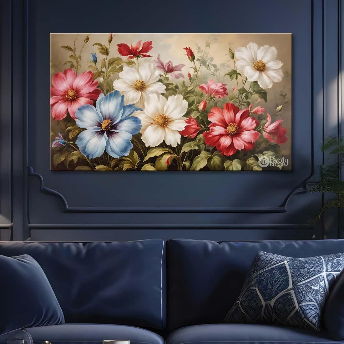 Colorful flowers in light background canvas painting- Flower-725