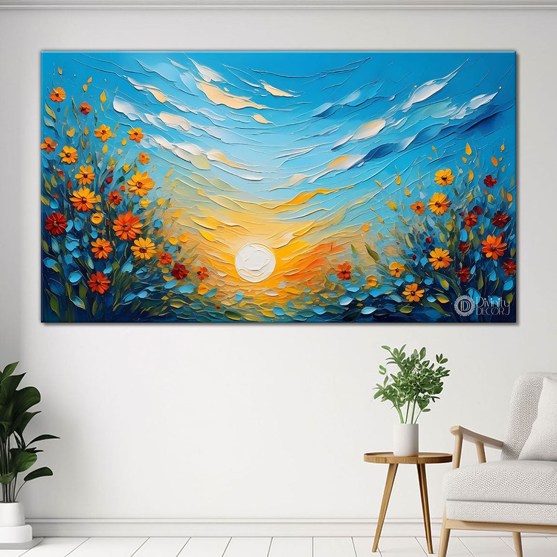 Flowers with sun painting Canvas Painting - Nature Art -725