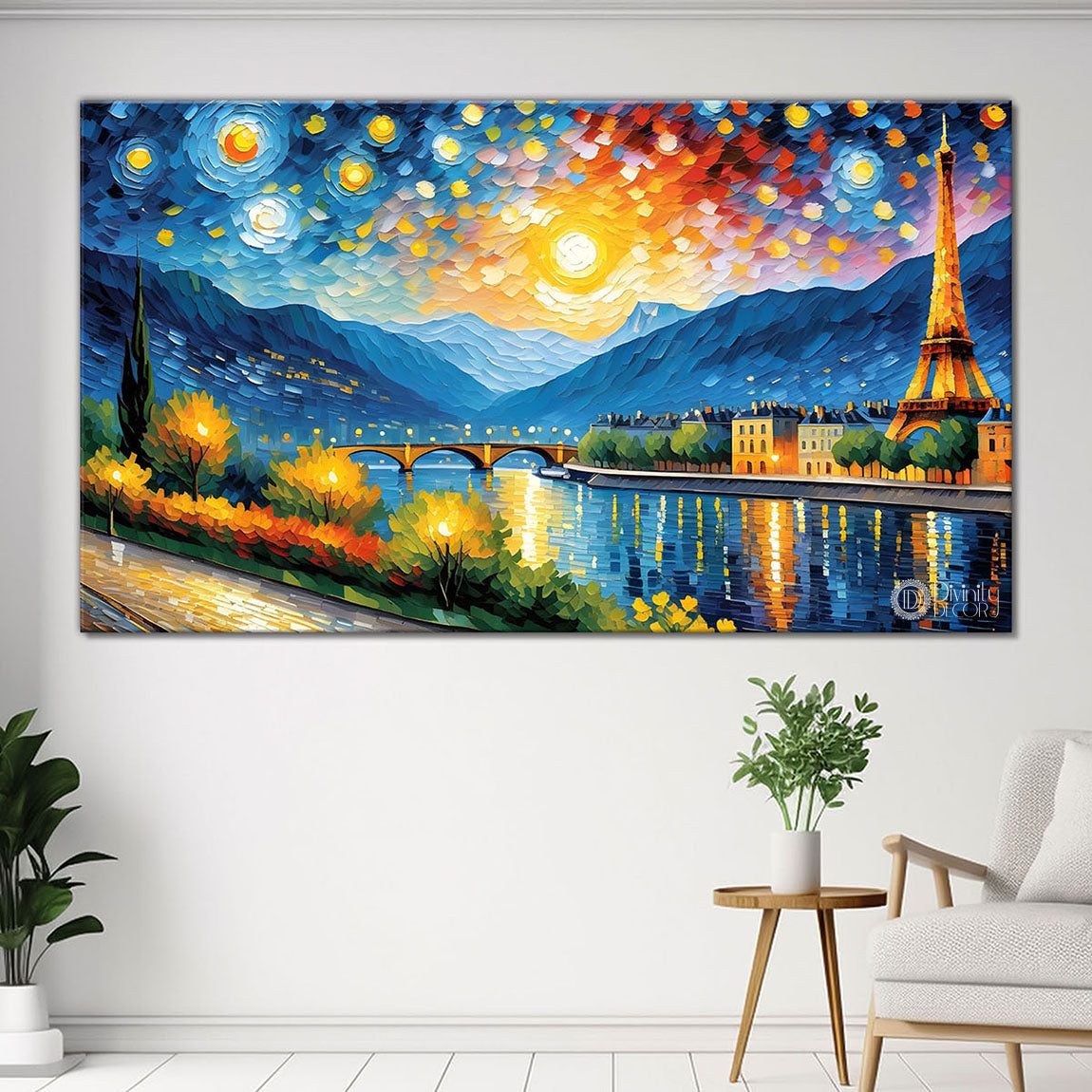 Mountains with sun and lake painting Canvas Painting - Nature Art -726