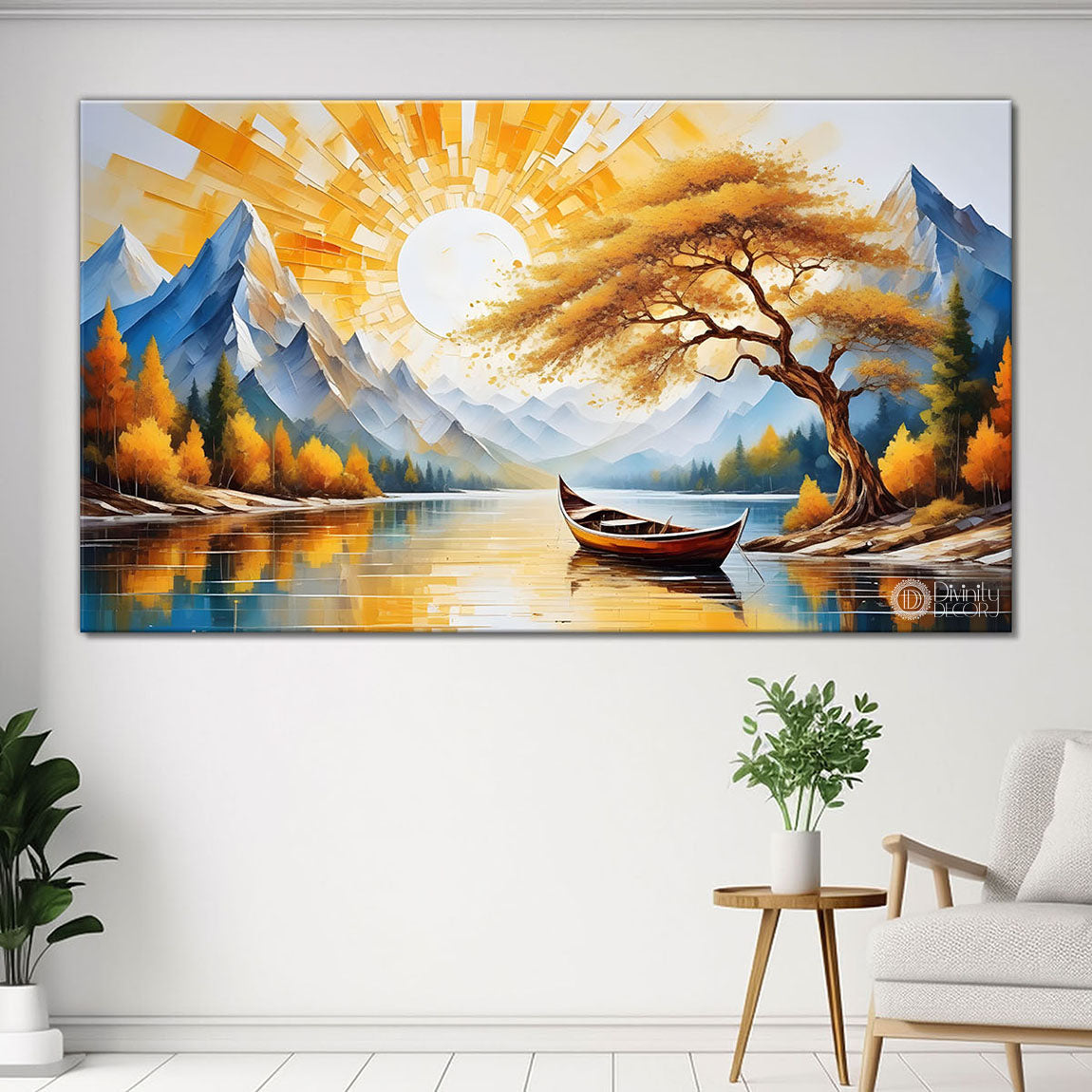 Mountains with golden painting Canvas Painting - Nature Art -727