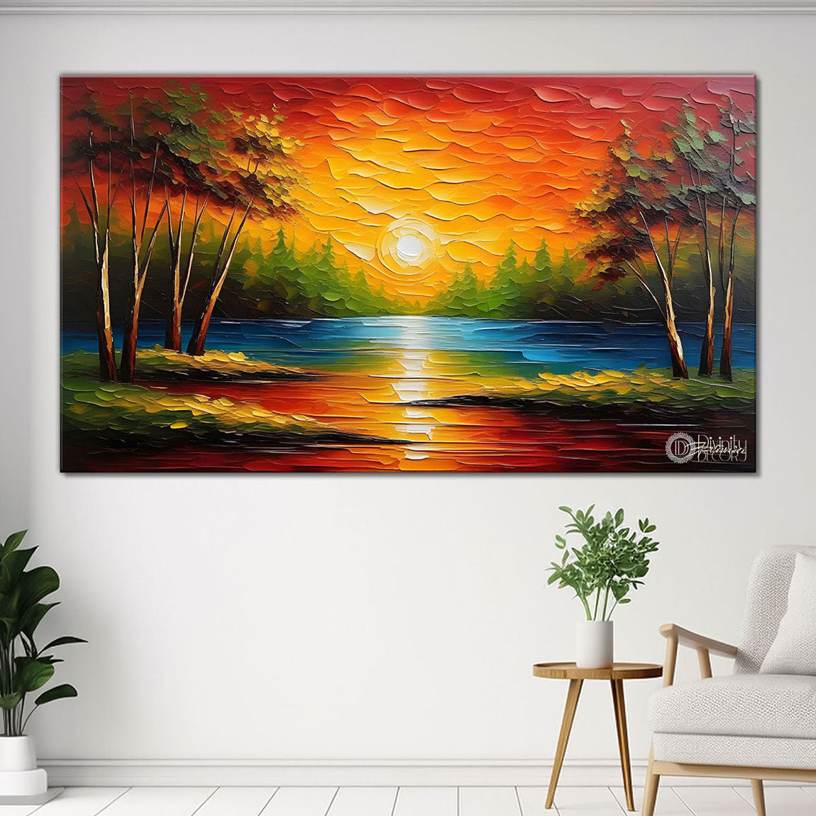 Trees with sunset painting Canvas Painting - Nature Art -728