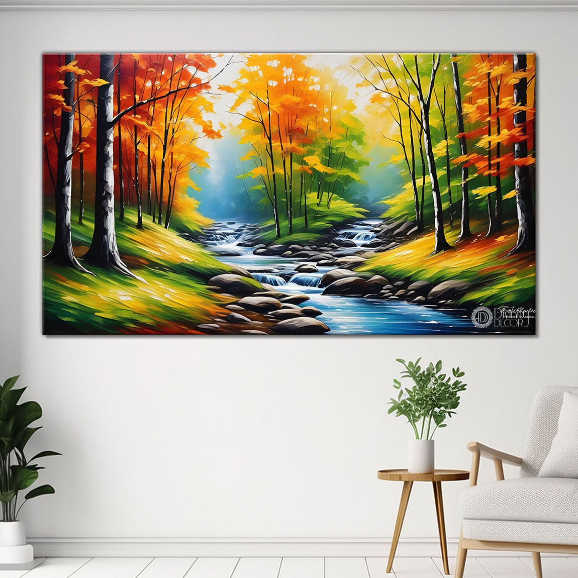 Orange trees with lake painting Canvas Painting - Nature Art -729