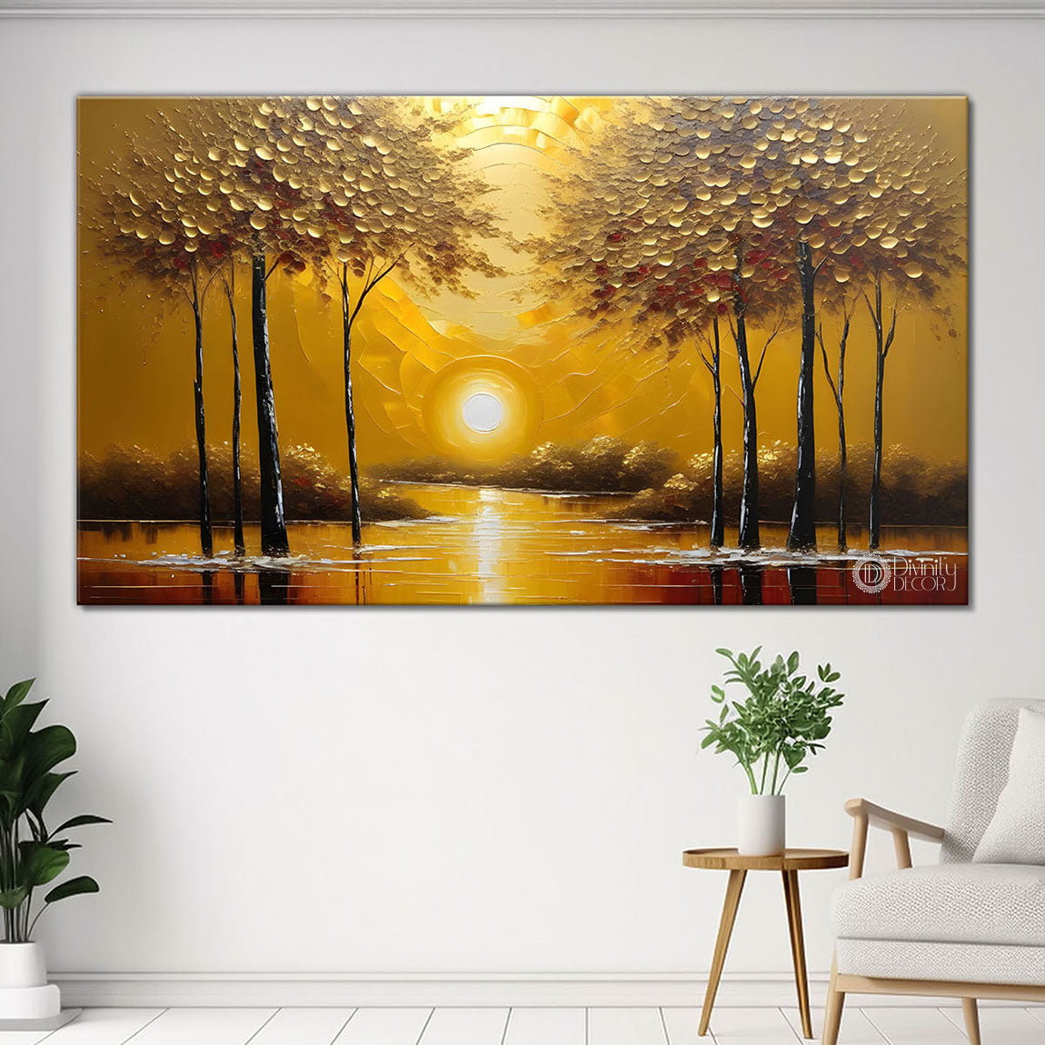 Trees with sunset textured painting Canvas Painting - Nature Art -730