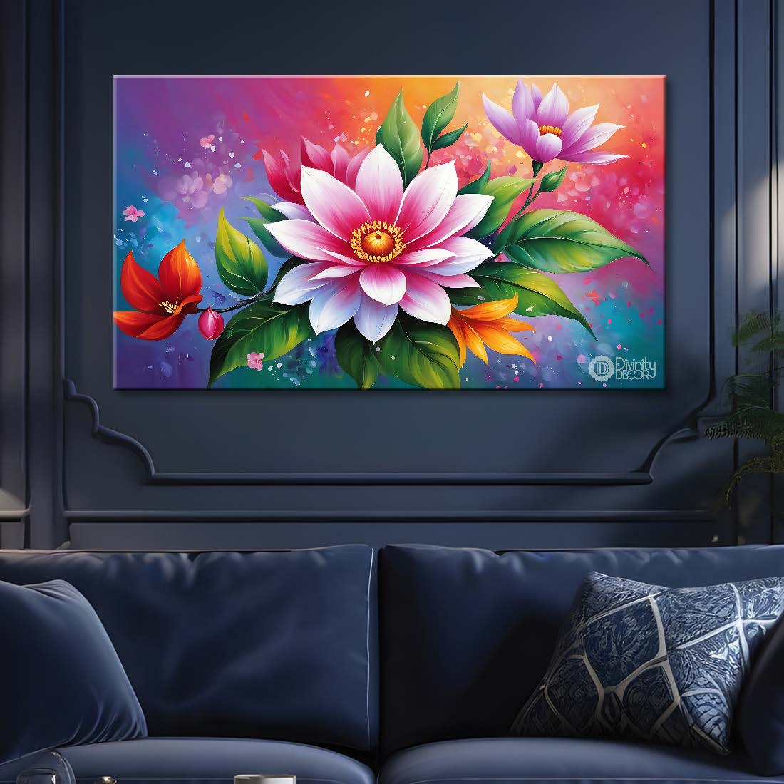 Pink flowers in pink background canvas painting- Flower-731
