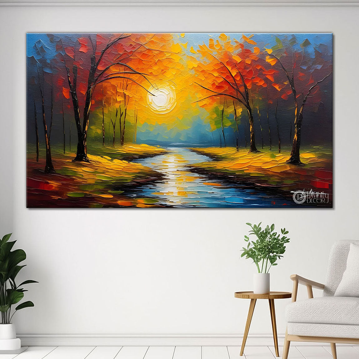 Orange trees with lake painting Canvas Painting - Nature Art -731