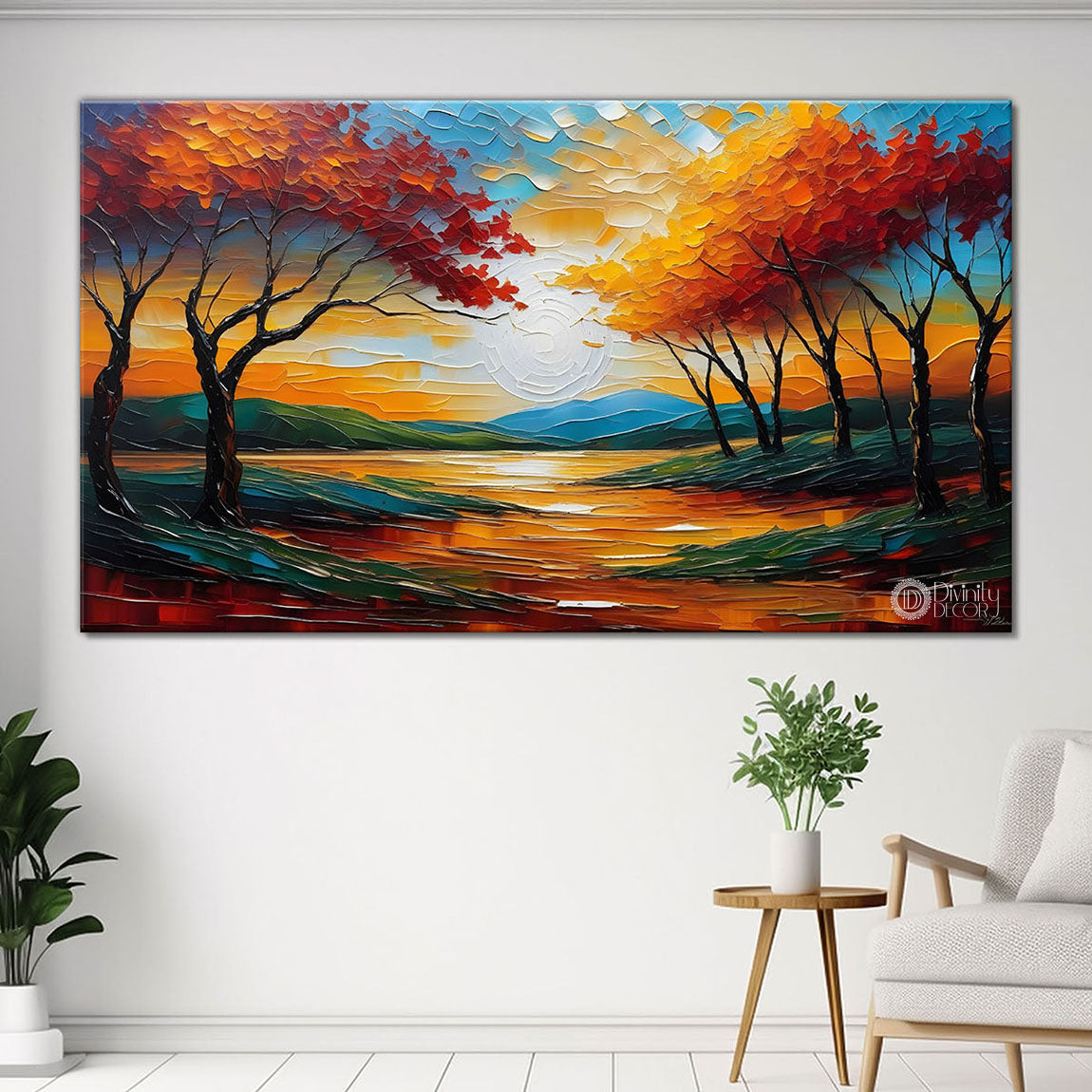 Colorful trees with land painting Canvas Painting - Nature Art -732