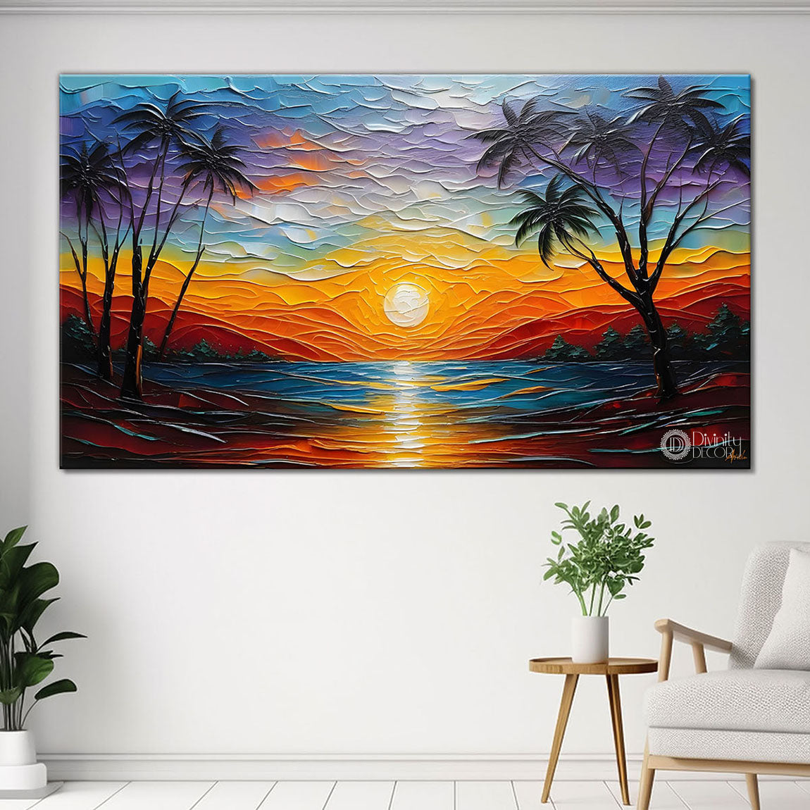 Trees with sunset painting Canvas Painting - Nature Art -733
