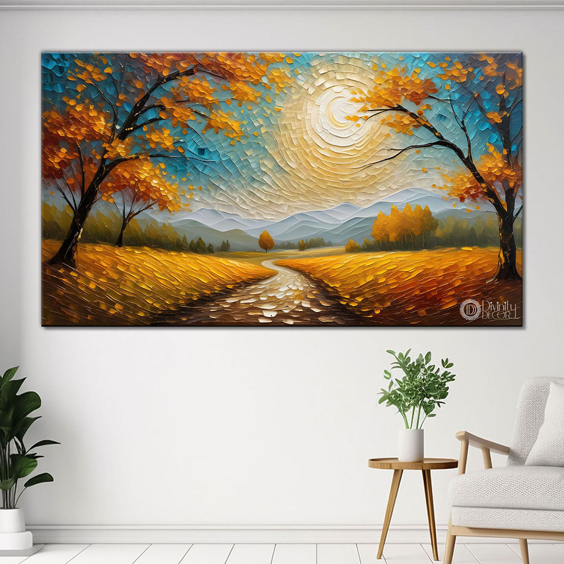 Yellow trees and land textured painting Canvas Painting - Nature Art -735