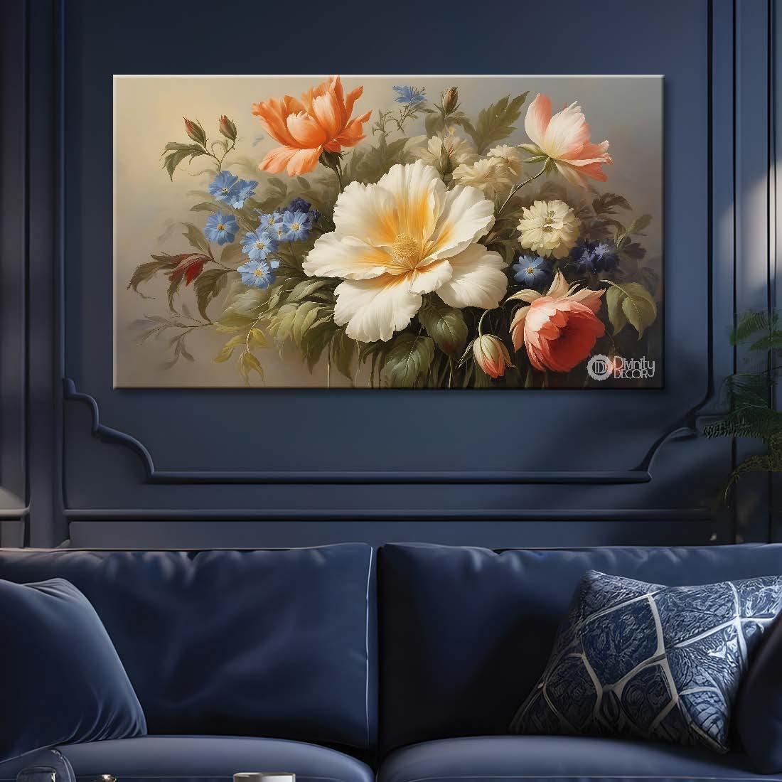 White flowers in light brown background canvas painting- Flower-736