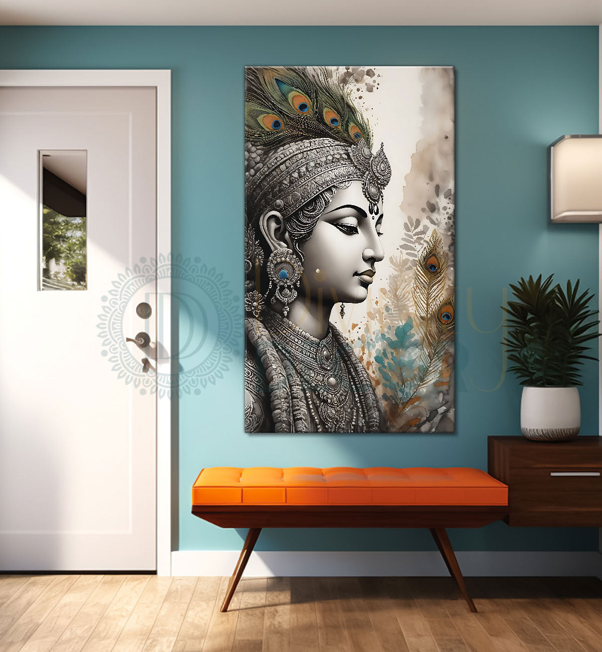 Krishna in grey and light brown water colour textured art Canvas Painting - Design - Krishna-V-73