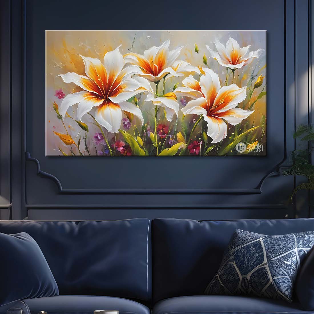 White flowers in light background canvas painting- Flower-740