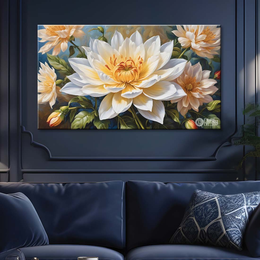 White flower in light background canvas painting- Flower-746