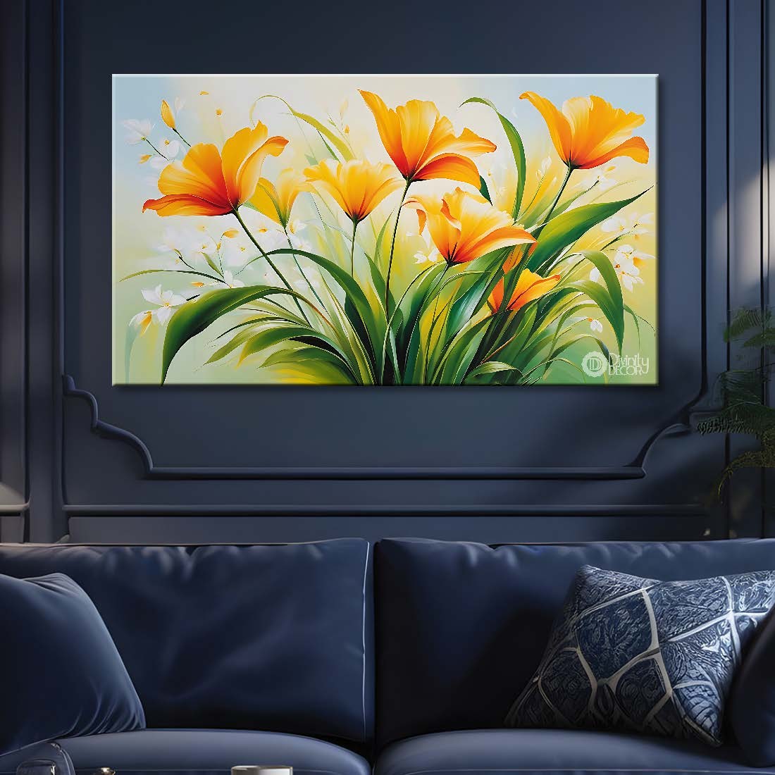 Yellow flowers in grey background canvas painting- Flower-748