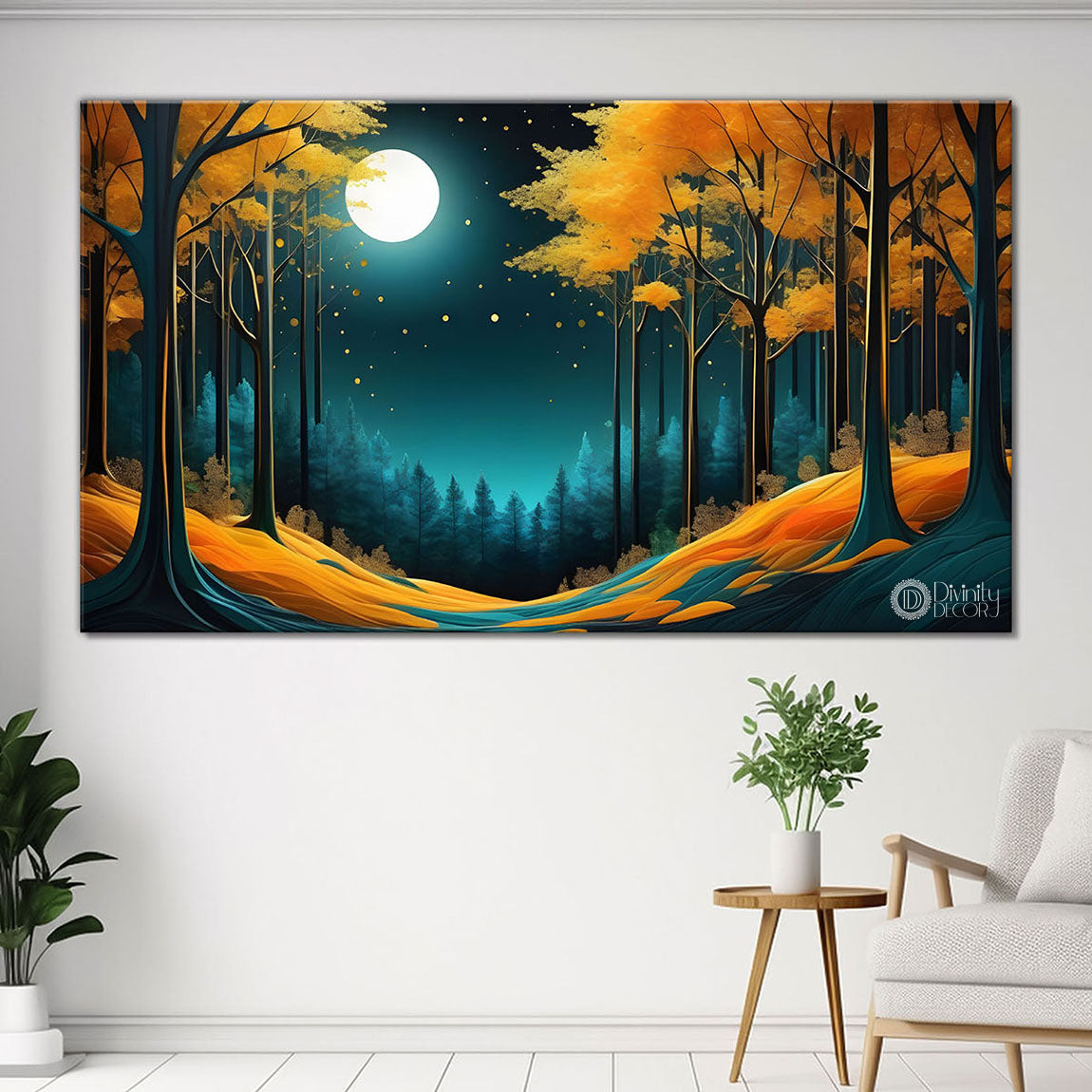 Golden trees with the moon painting Canvas Painting - Nature Art -755