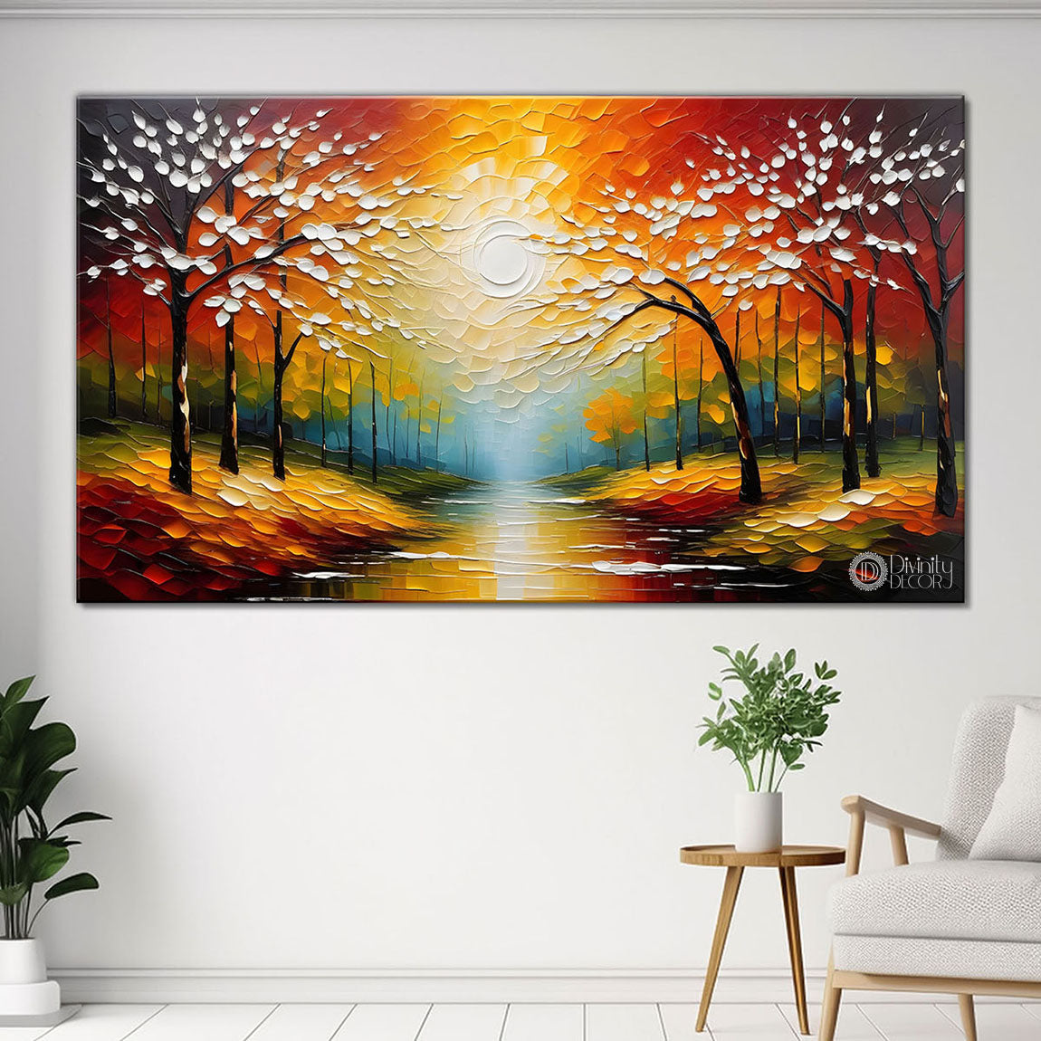 Trees with the lake painting Canvas Painting - Nature Art -766