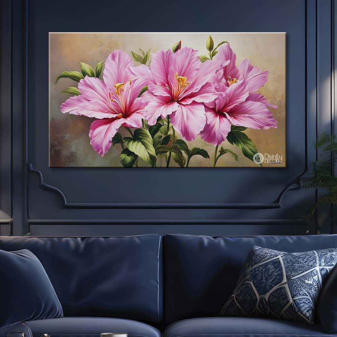Pink flowers in light background canvas painting- Flower-767