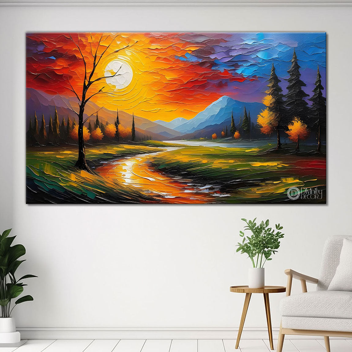 Trees with the lake painting Canvas Painting - Nature Art -768