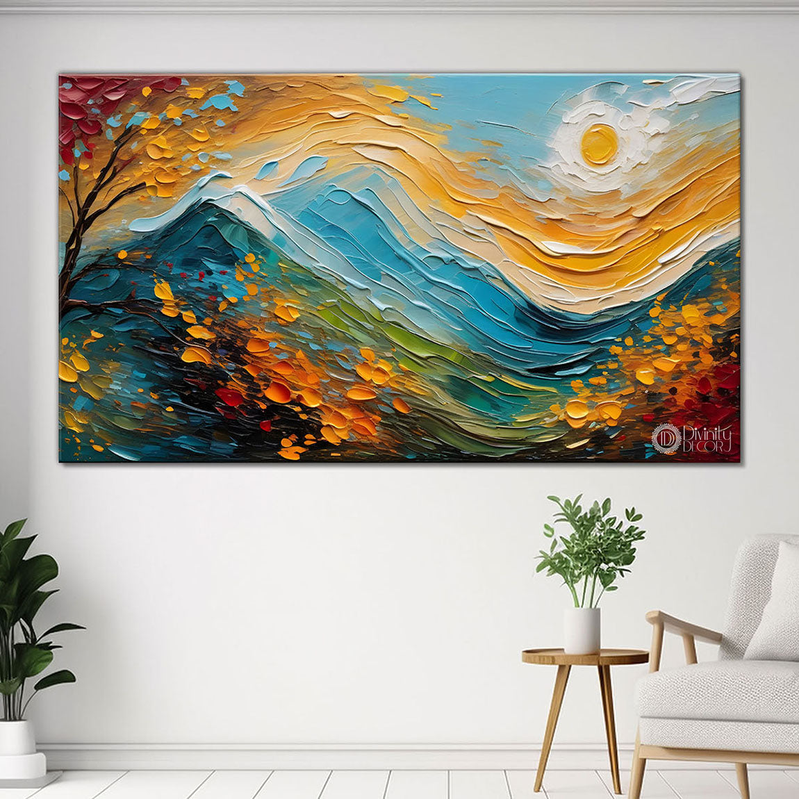 Mountains with tree and sun painting Canvas Painting - Nature Art -771
