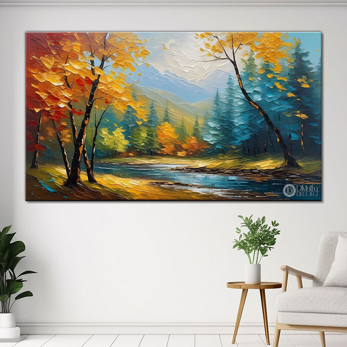 Trees with the lake painting Canvas Painting - Nature Art -772