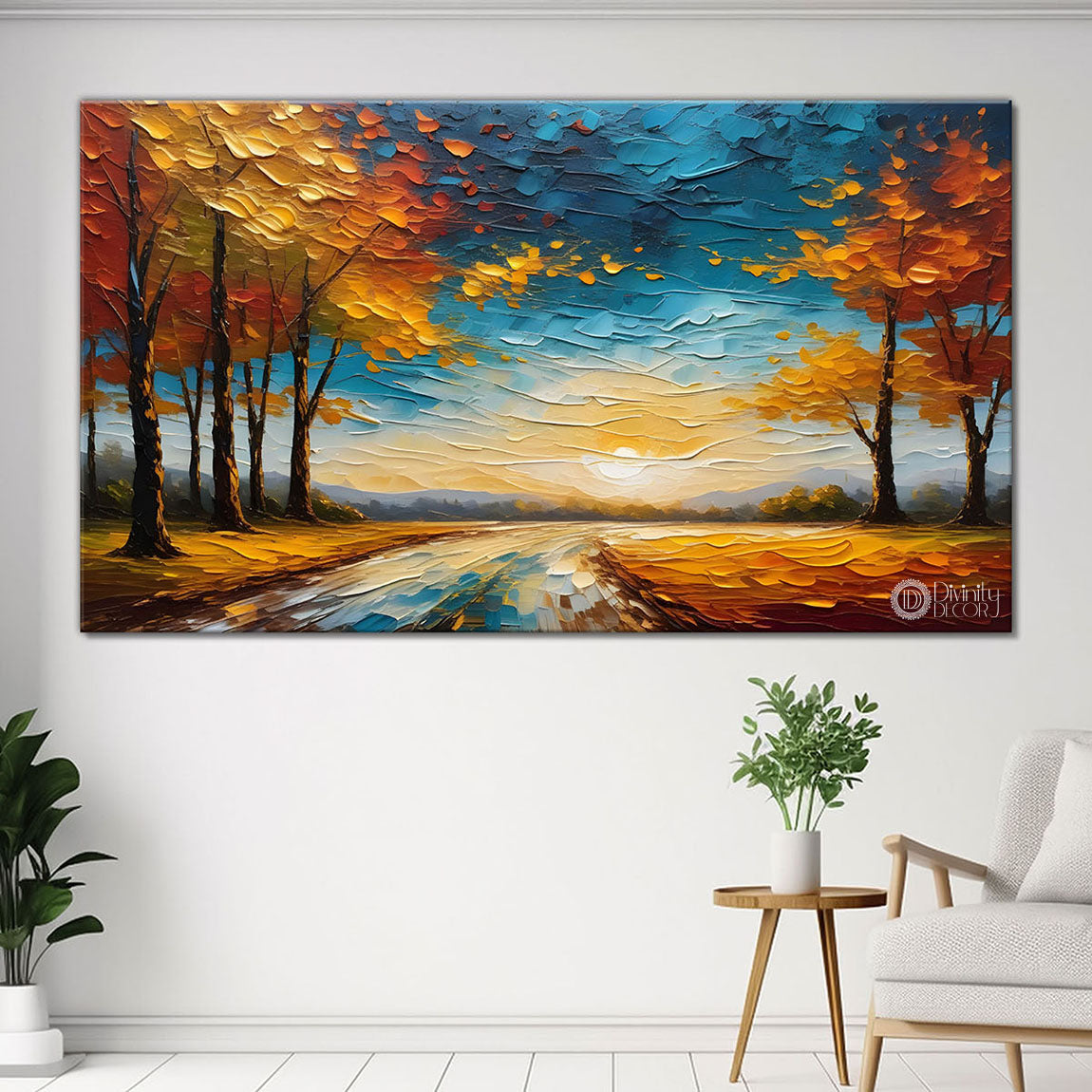 Orange trees with the lake painting Canvas Painting - Nature Art -775