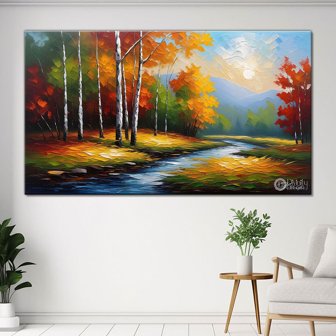 Trees with the lake painting Canvas Painting - Nature Art -777