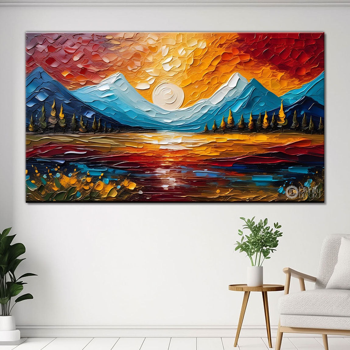 Mountains with sunset painting Canvas Painting - Nature Art -779