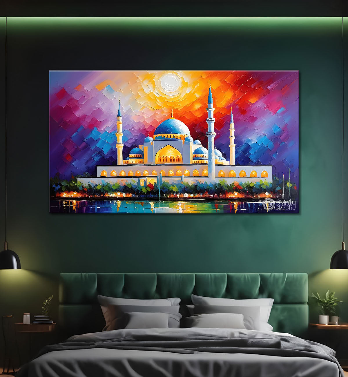Islamic mosque with colorful background textured modern art  Canvas Painting - Islamic paintings - 78