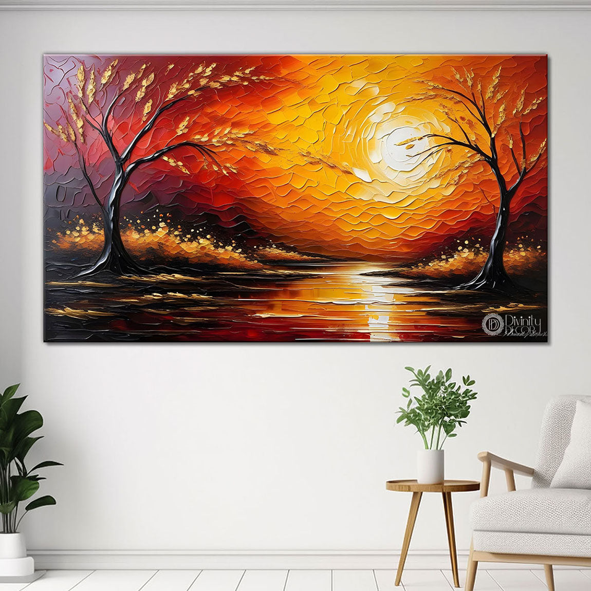 Sunrise with trees painting Canvas Painting - Nature Art -780
