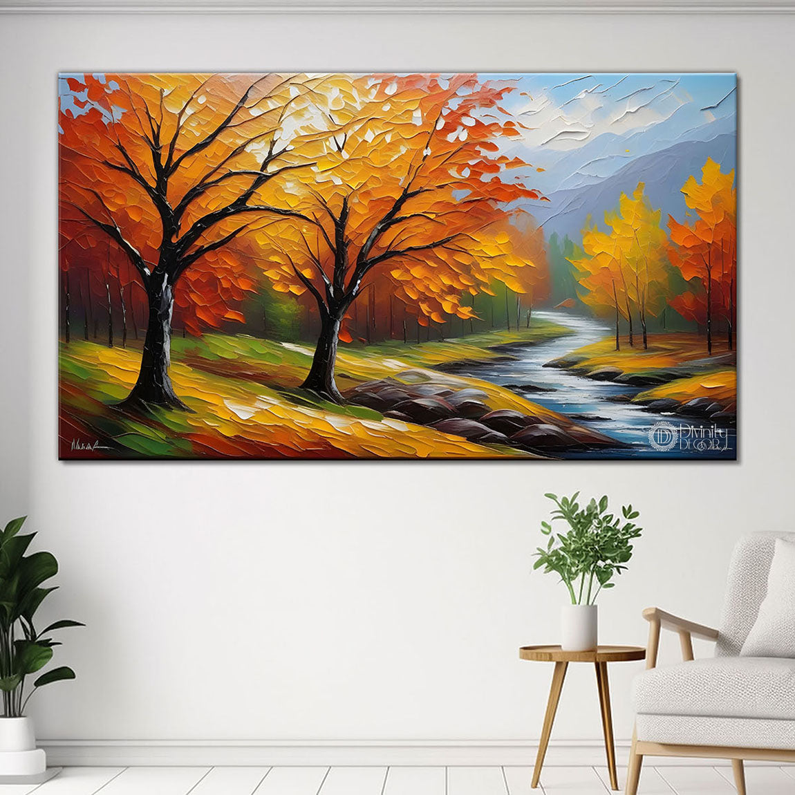 Trees with the lake painting Canvas Painting - Nature Art -781