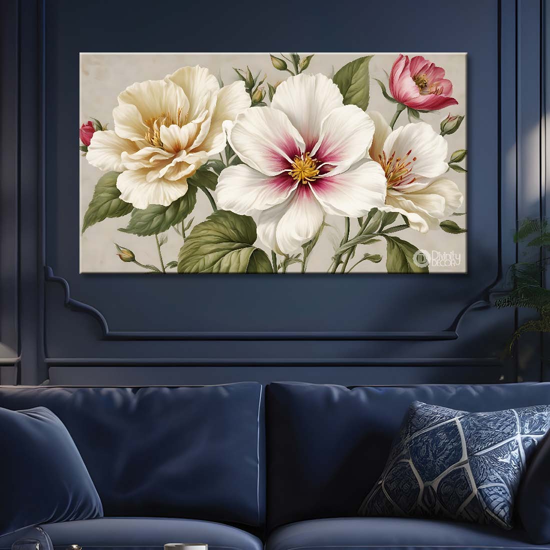 White flowers in light background canvas painting- Flower-785