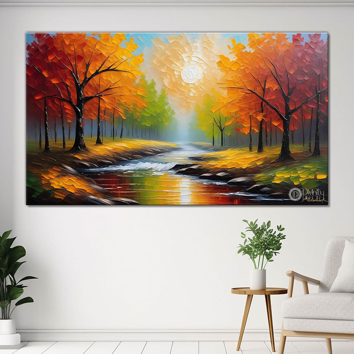 Trees with the lake painting Canvas Painting - Nature Art -785