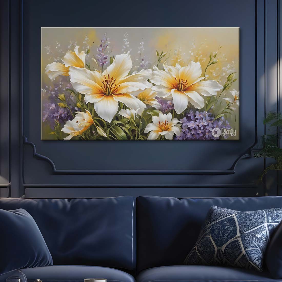 White flowers in light background canvas painting- Flower-786