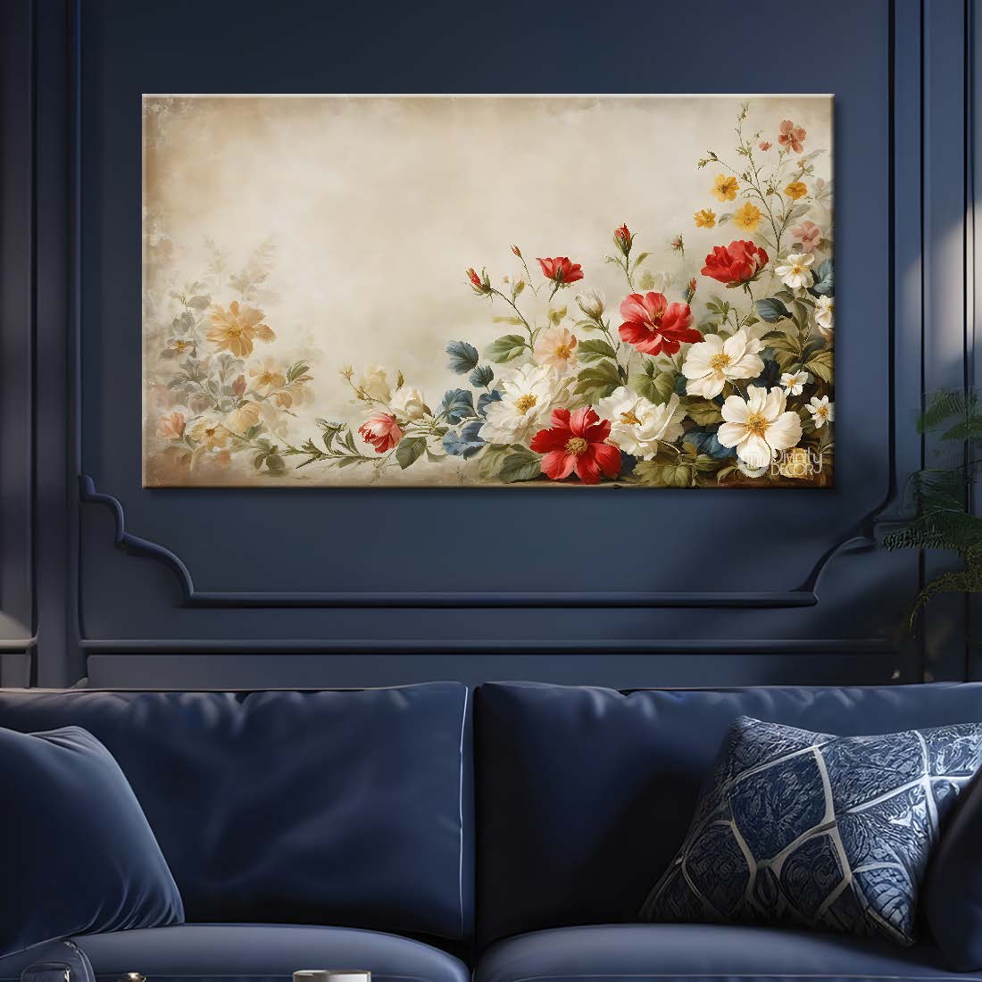 Colorful flowers in light background canvas painting- Flower-790