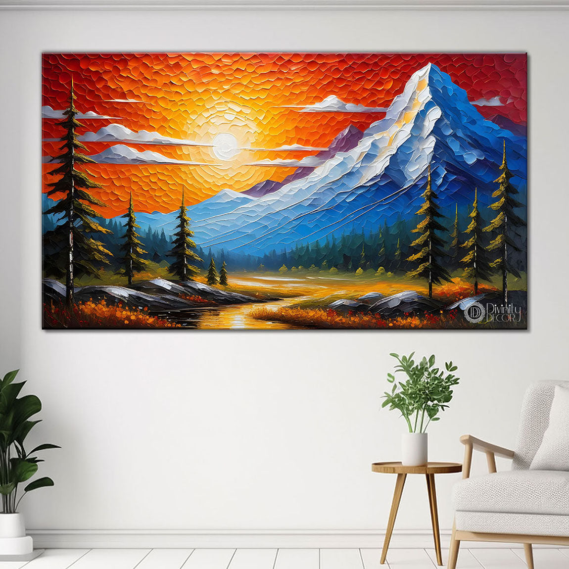 Mountains with the trees painting Canvas Painting - Nature Art -791