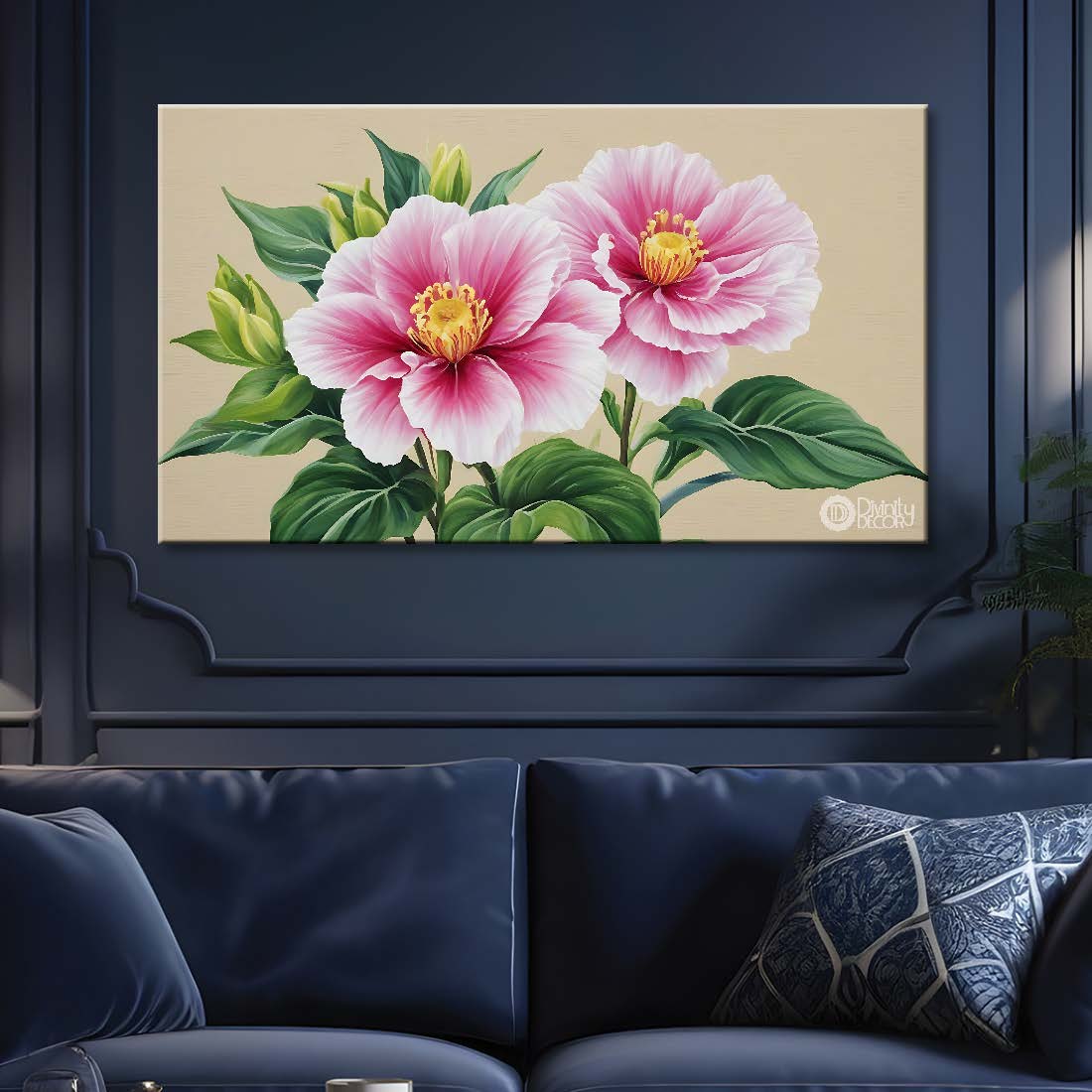 Pink flowers in light background canvas painting- Flower-801