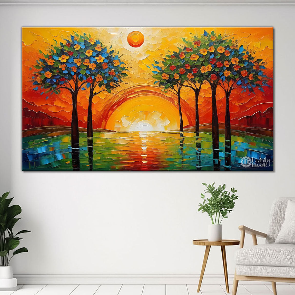 Trees with the sunset painting Canvas Painting - Nature Art -803