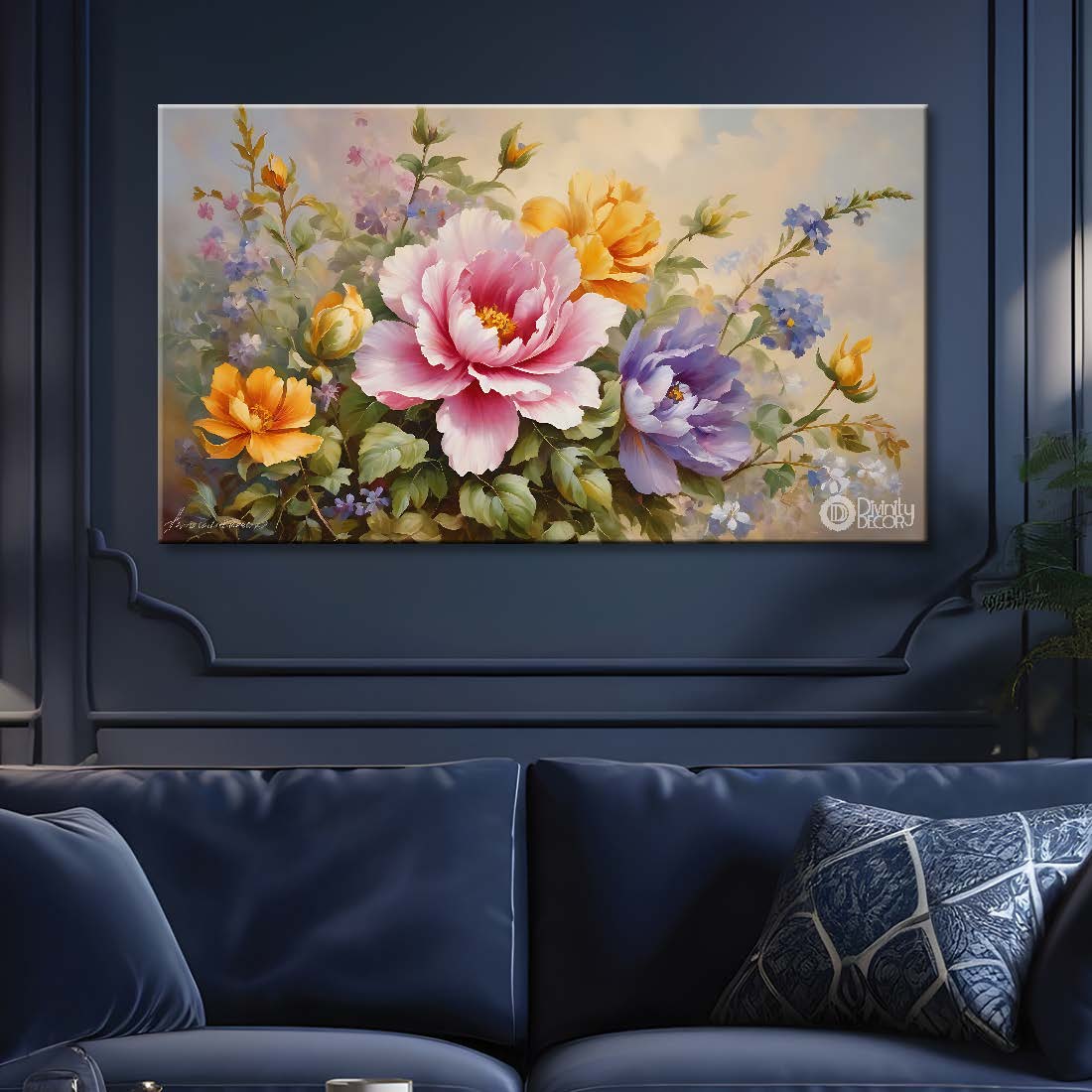 Pink flowers in light background canvas painting- Flower-804
