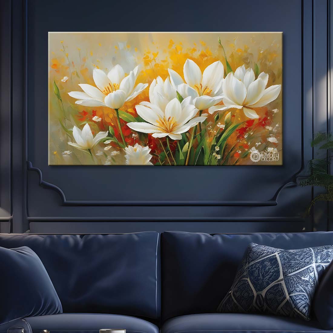 White flowers in light background canvas painting- Flower-805