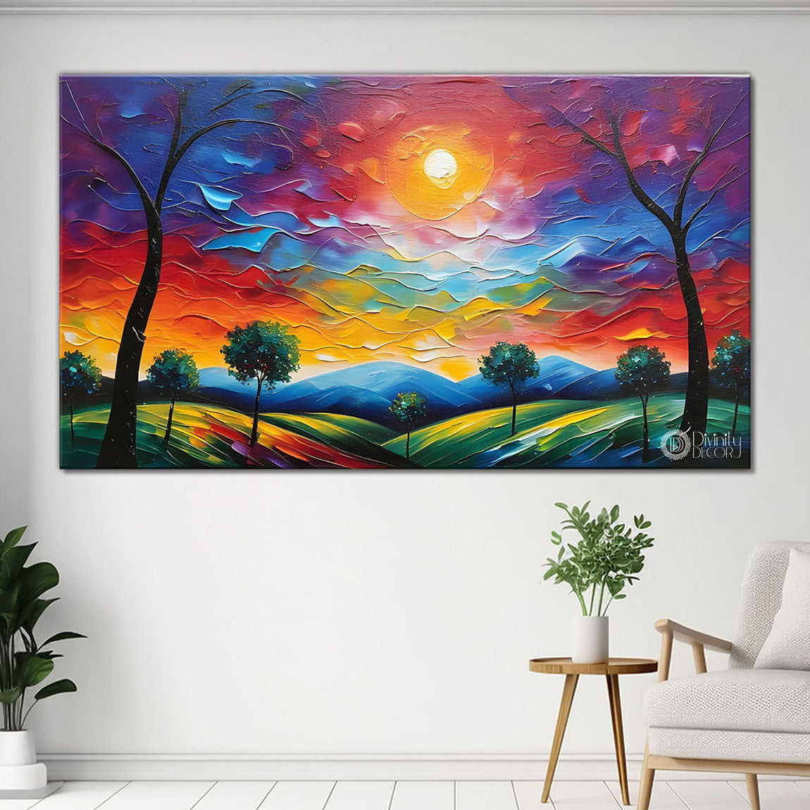 Colorful sky textured painting Canvas Painting - Nature Art -805