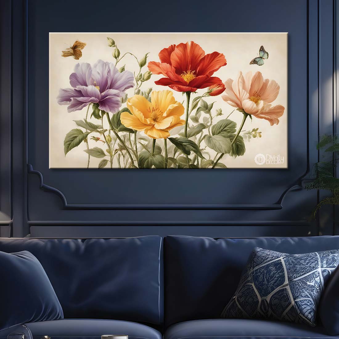 Colorful flowers in light background canvas painting- Flower-806