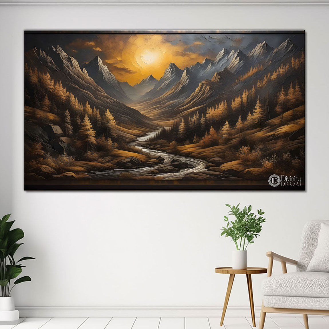 Mountains with the sun painting Canvas Painting - Nature Art -806