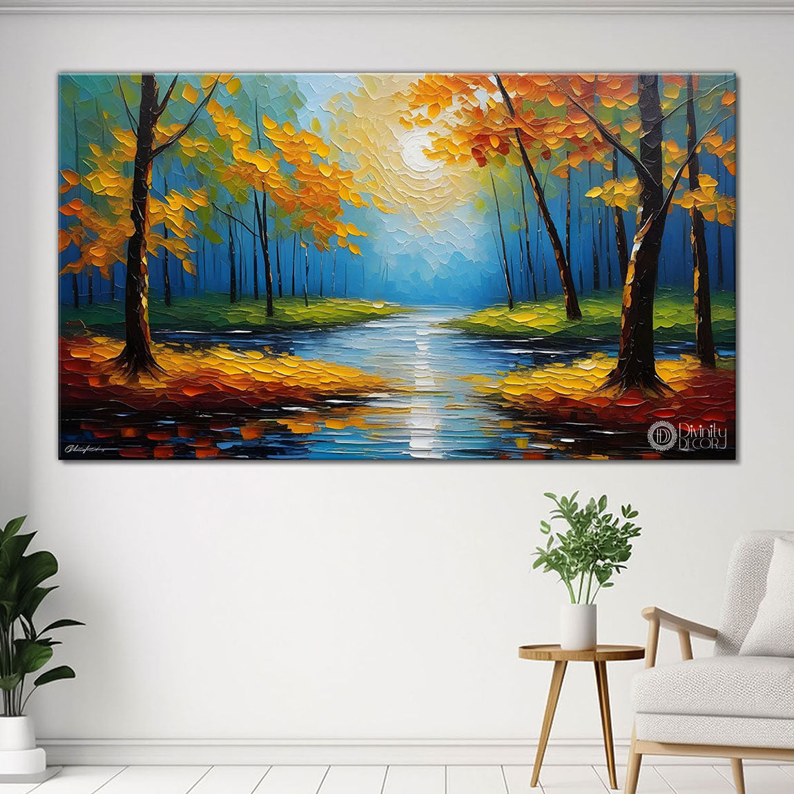 Orange trees with the lake painting Canvas Painting - Nature Art -808