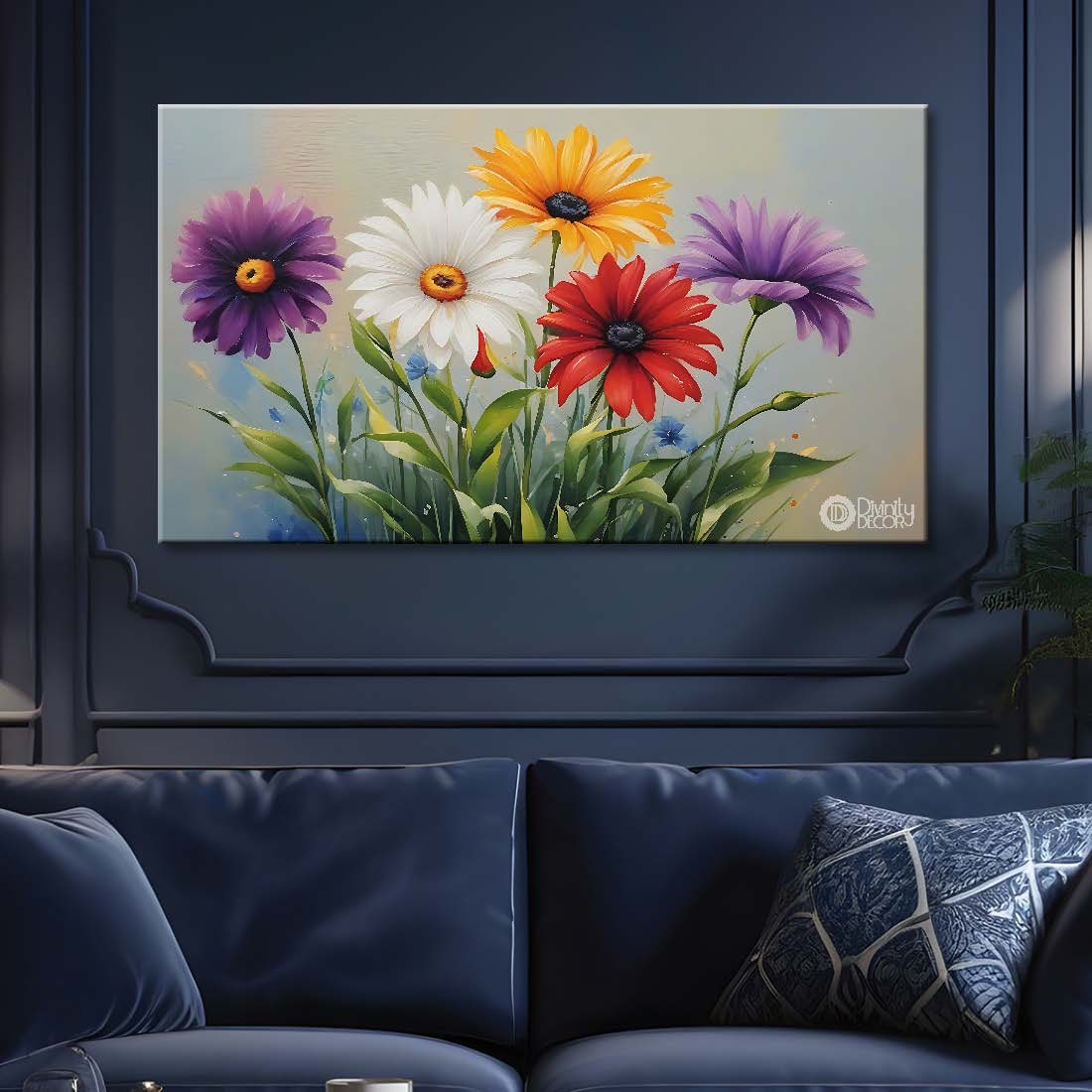 Colorful flowers in light background canvas painting- Flower-813